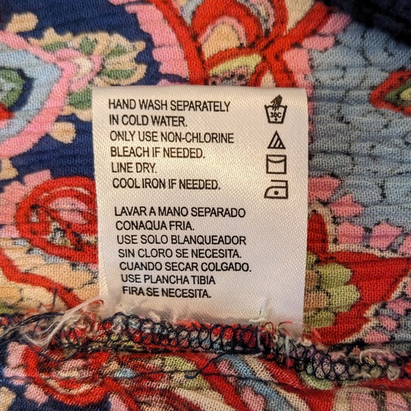 Bila Boho Hippie Print Cold Shoulder Red Print Loose Fit Top Size Medium - Picture 5 of 7